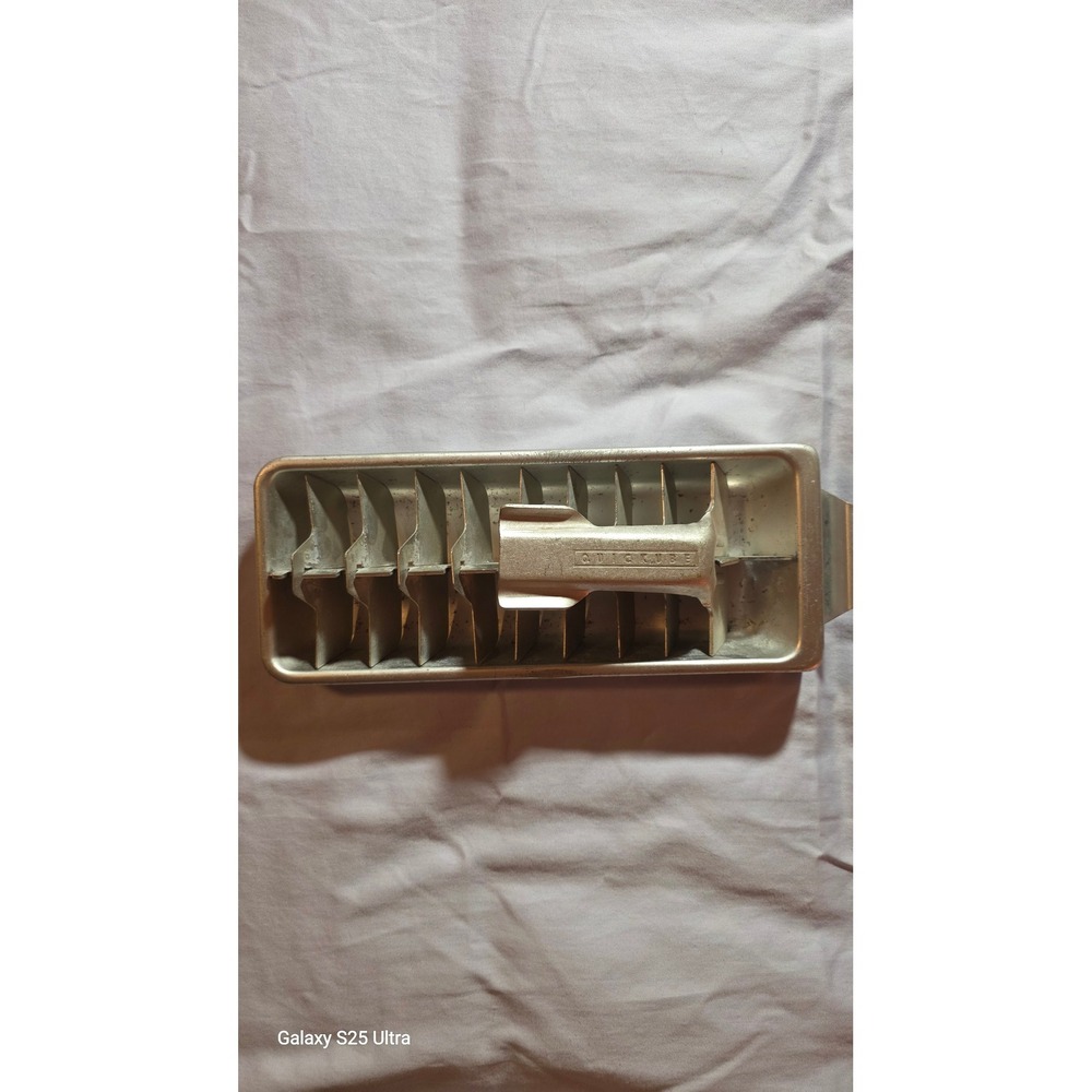 Vintage Frigidaire Quickube Aluminum Ice Cube Tray Metal Lever Release 2 Piece